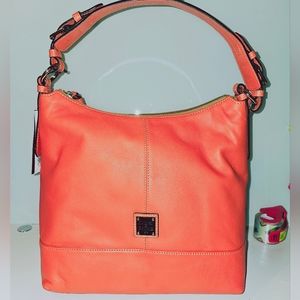 Dooney & Bourke Saffiano Sophie Leather Large Shoulder Bag Tangerine color